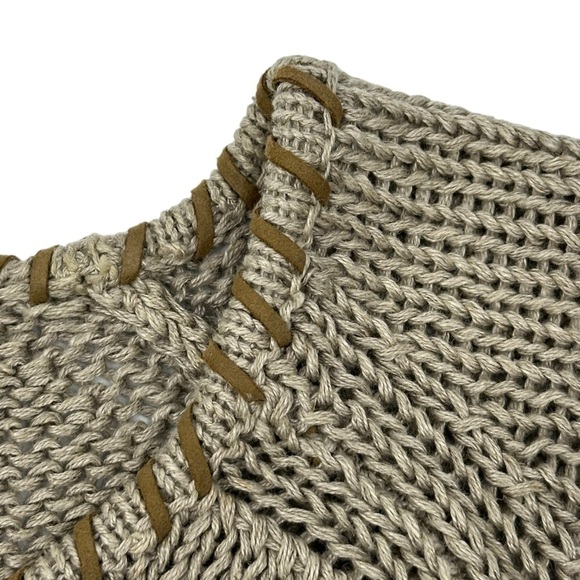 White + Warren Short Sleeve Whip Stitched Neutral Linen Sweater Size Large - Picture 3 of 9